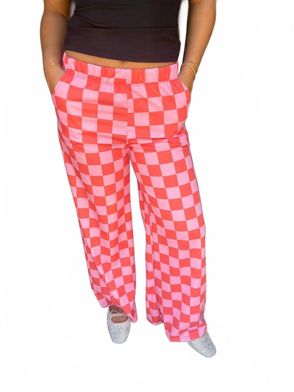 NEW JADE BY JANE high waist wide leg knit pant in pink and orange